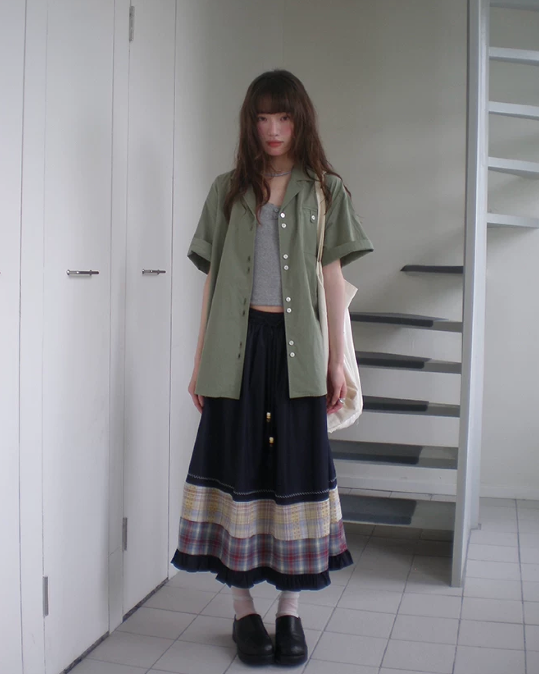 Switching Pattern Long Skirt BU0237