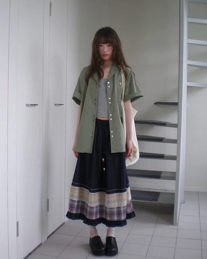 Switching Pattern Long Skirt BU0237