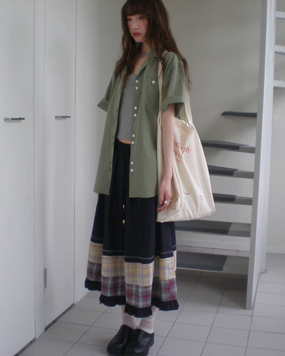 Switching Pattern Long Skirt BU0237