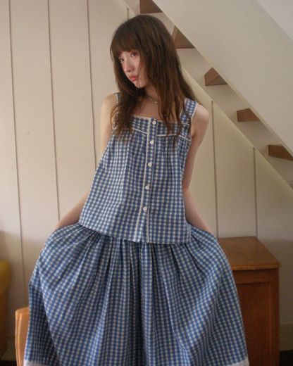 Pattern Button Top & Long Skirt BU0239