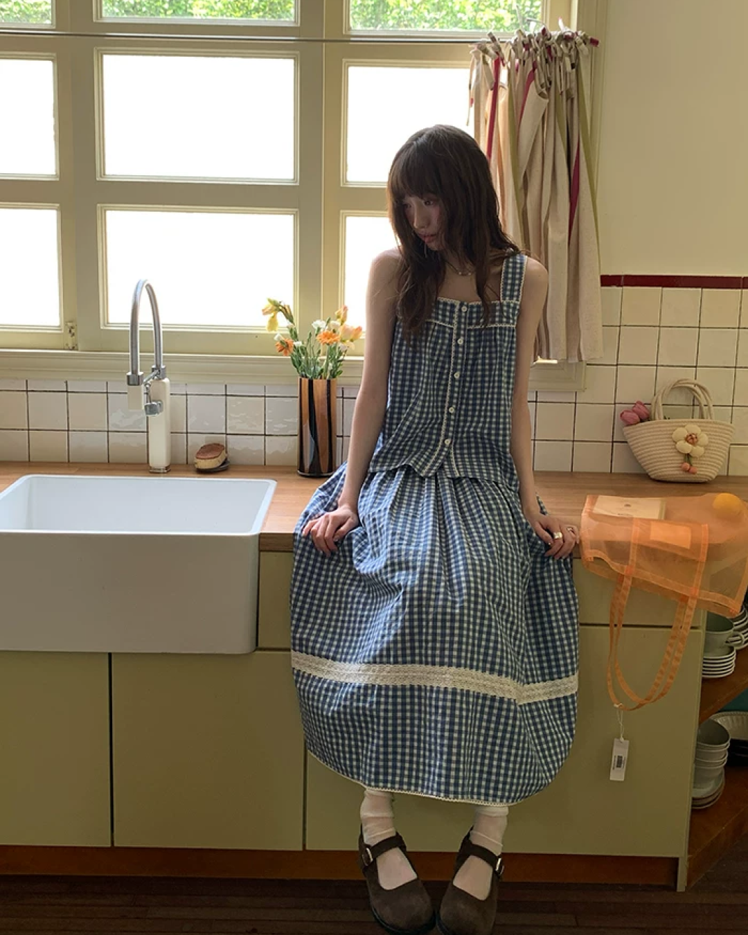 Pattern Button Top & Long Skirt BU0239