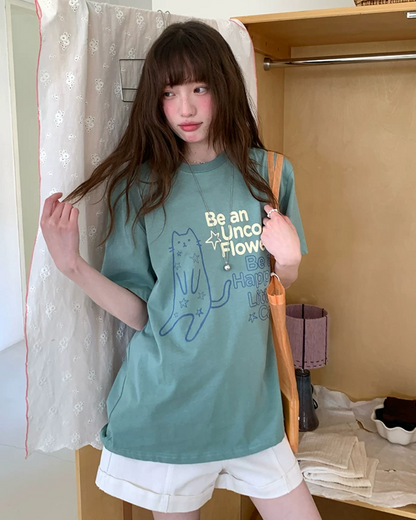 Cat Lettering T-shirt BU0242