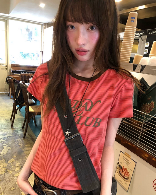 Horizontal Stripes Lettering T-Shirt BU0243