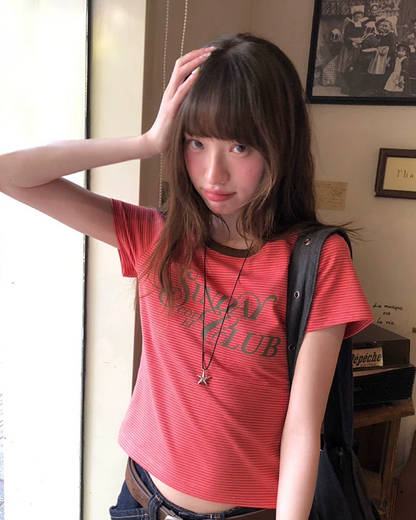 Horizontal Stripes Lettering T-Shirt BU0243