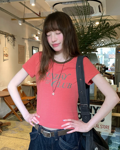 Horizontal Stripes Lettering T-Shirt BU0243