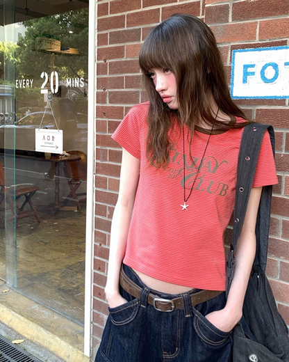 Horizontal Stripes Lettering T-Shirt BU0243