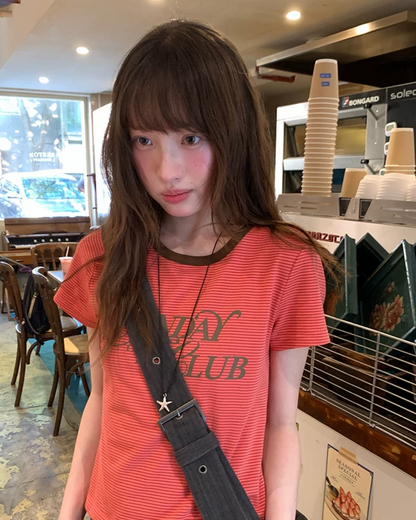 Horizontal Stripes Lettering T-Shirt BU0243