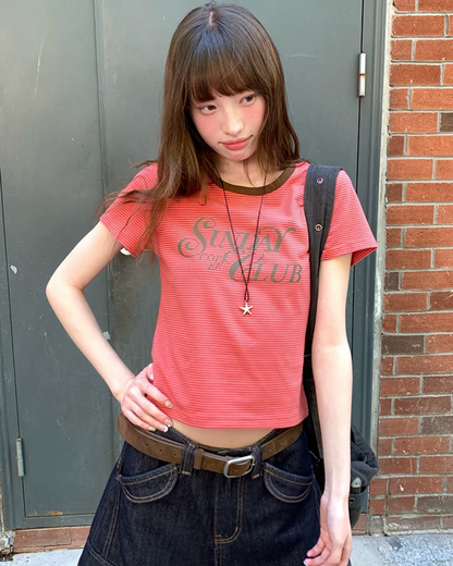 Horizontal Stripes Lettering T-Shirt BU0243