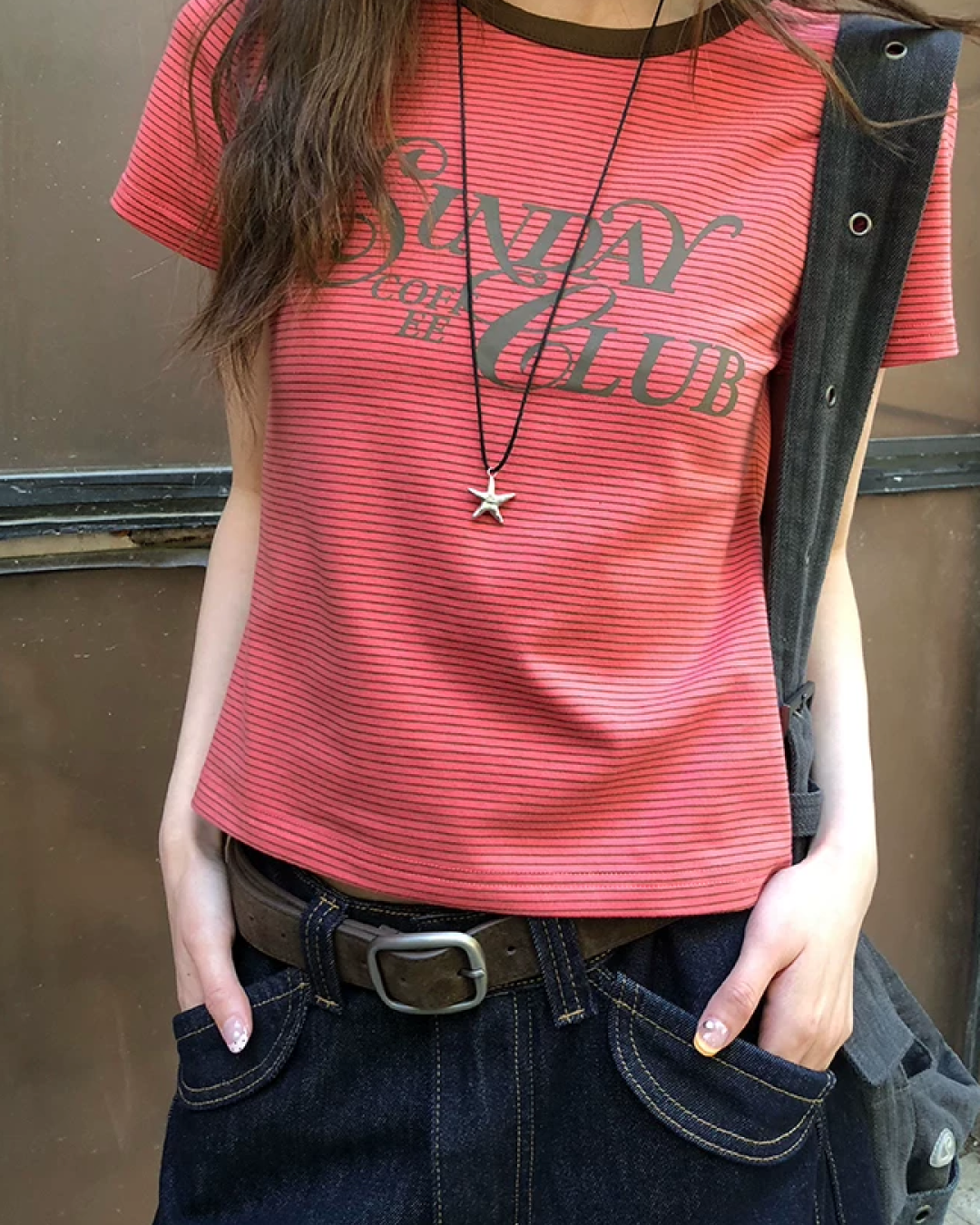 Horizontal Stripes Lettering T-Shirt BU0243