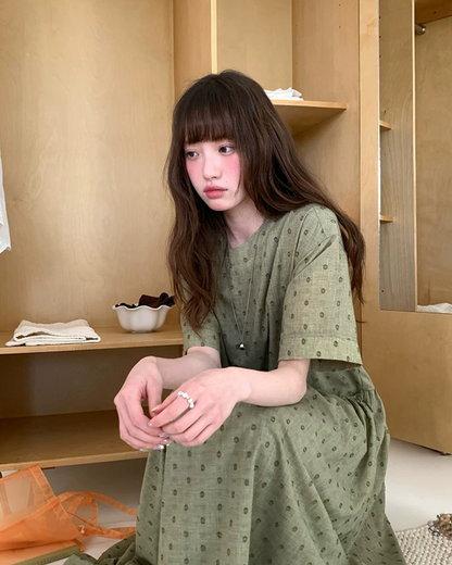 Green Pattern Half Sleeve Dress BU0247