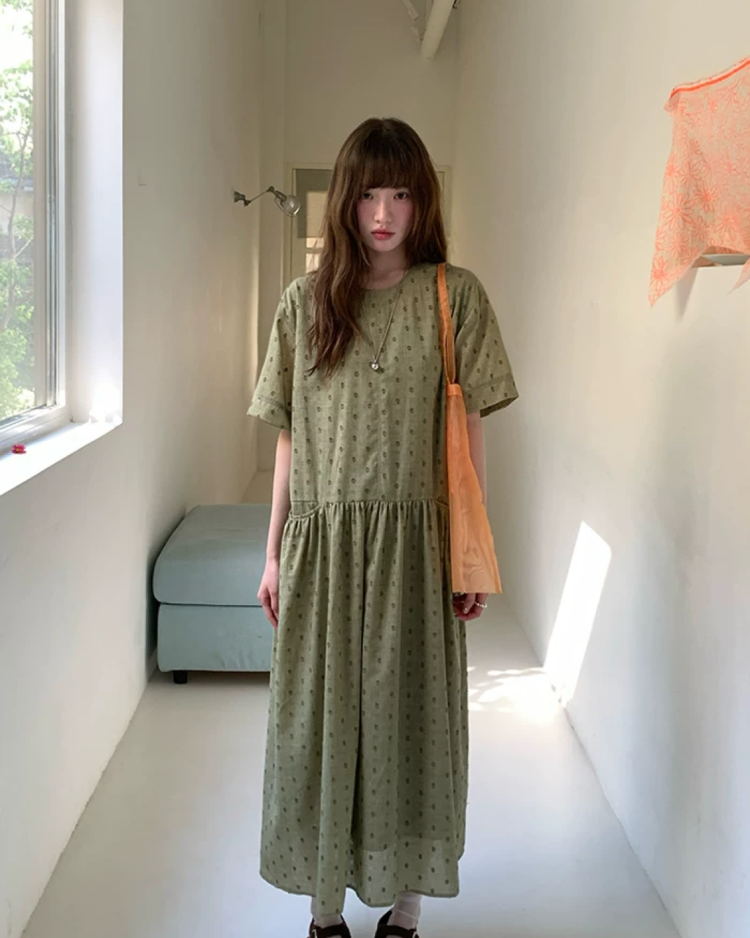 Green Pattern Half Sleeve Dress BU0247