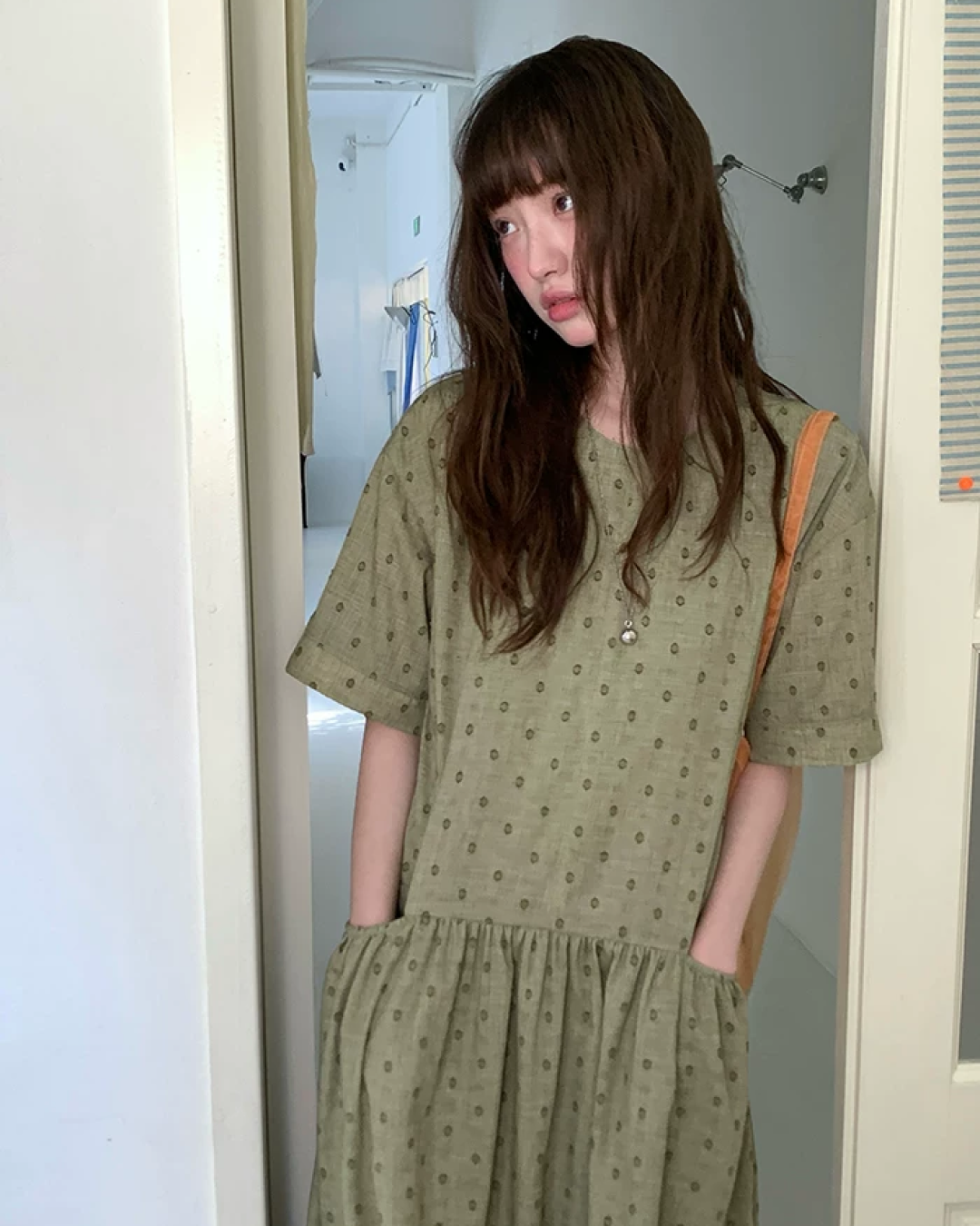 Green Pattern Half Sleeve Dress BU0247