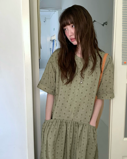 Green Pattern Half Sleeve Dress BU0247