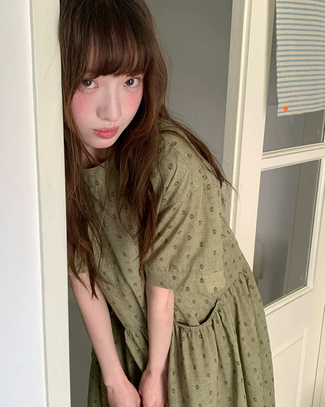 Green Pattern Half Sleeve Dress BU0247