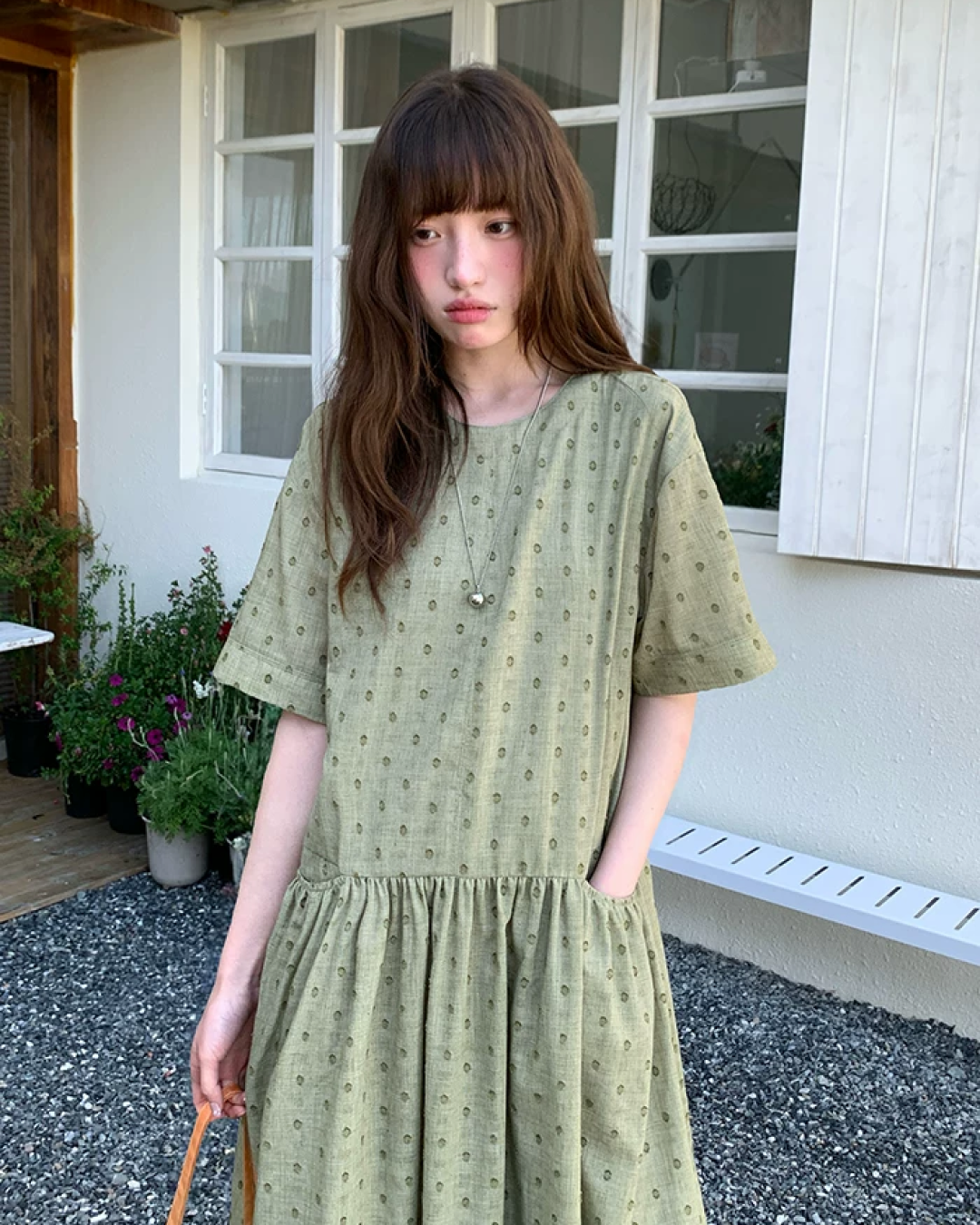 Green Pattern Half Sleeve Dress BU0247
