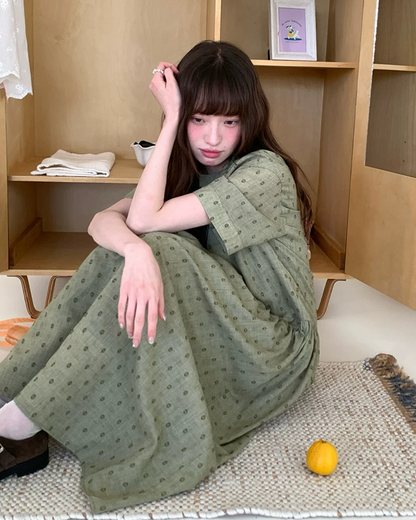 Green Pattern Half Sleeve Dress BU0247