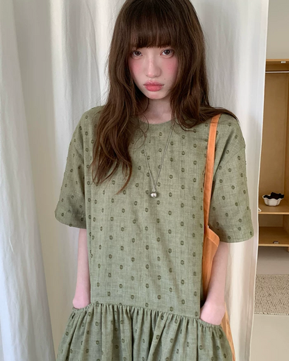 Green Pattern Half Sleeve Dress BU0247