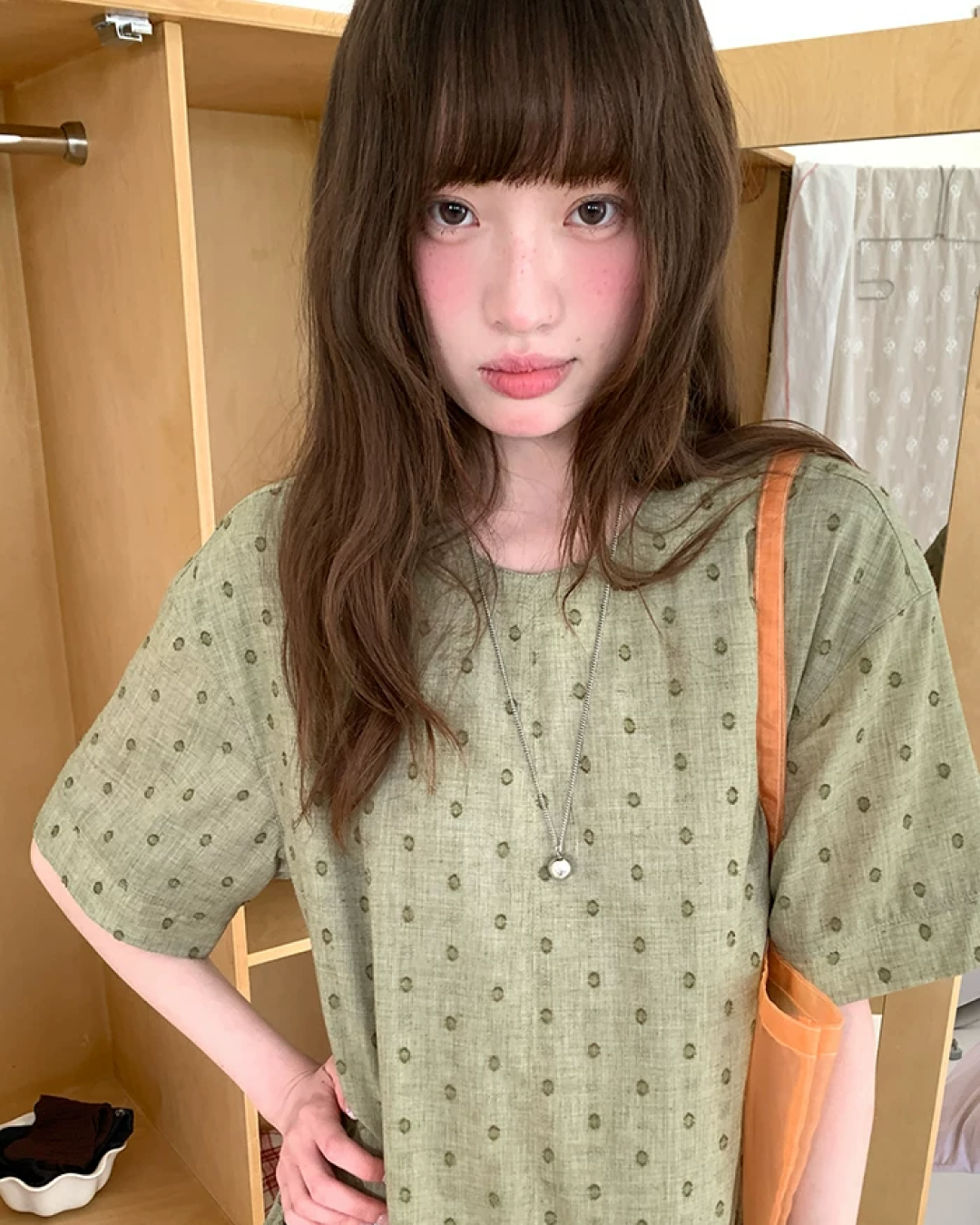 Green Pattern Half Sleeve Dress BU0247