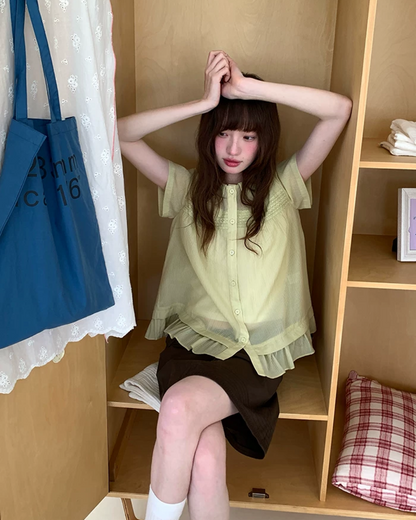 Short Sleeve Sheer Shirt Dress BU0249
