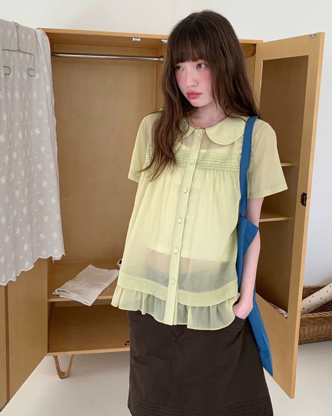 Short Sleeve Sheer Shirt Dress BU0249