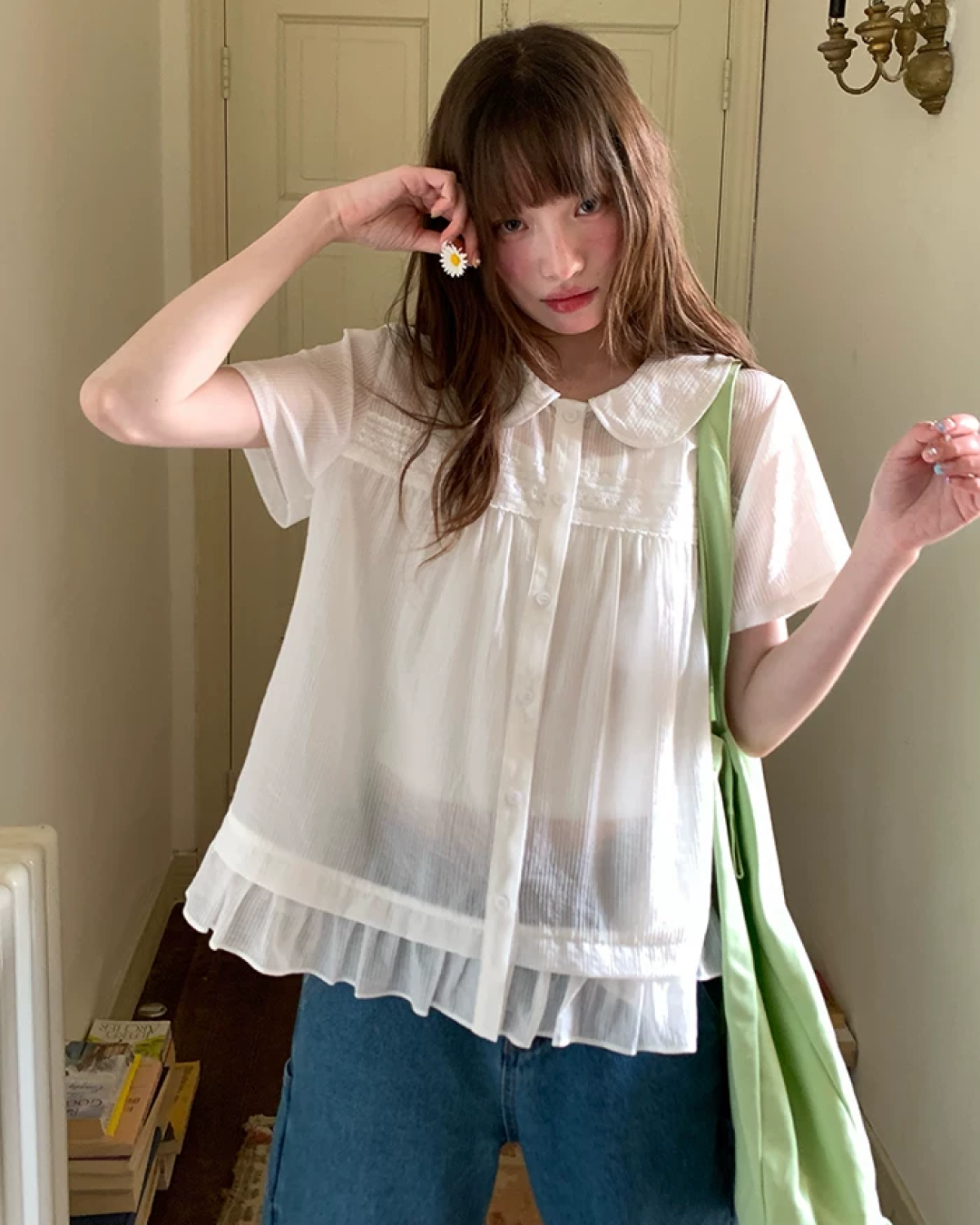 Short Sleeve Sheer Shirt Dress BU0249