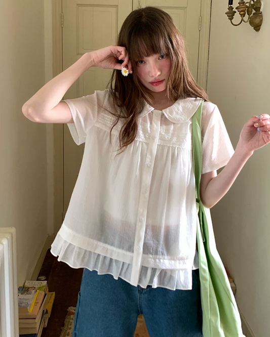 Short Sleeve Sheer Shirt Dress BU0249