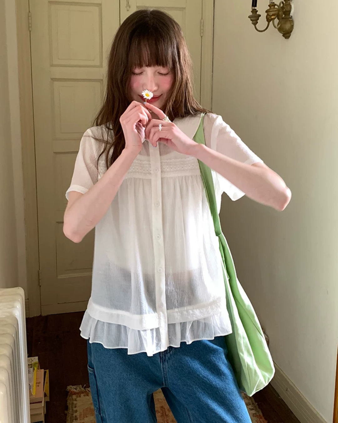 Short Sleeve Sheer Shirt Dress BU0249