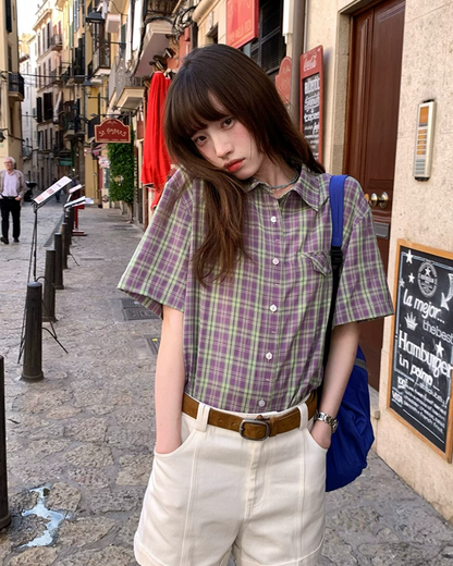 Short Sleeve Plaid Shirt BU0250