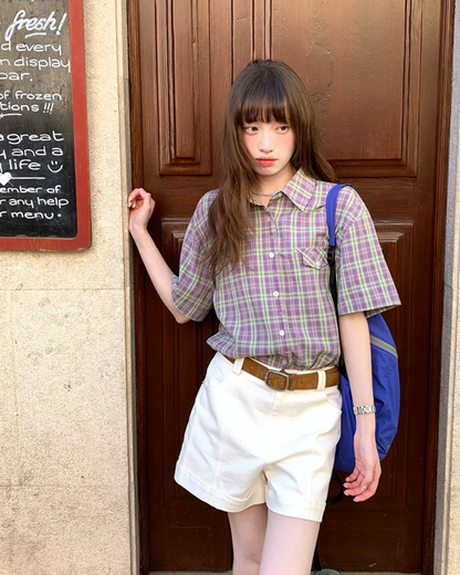 Short Sleeve Plaid Shirt BU0250