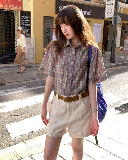 Short Sleeve Plaid Shirt BU0250