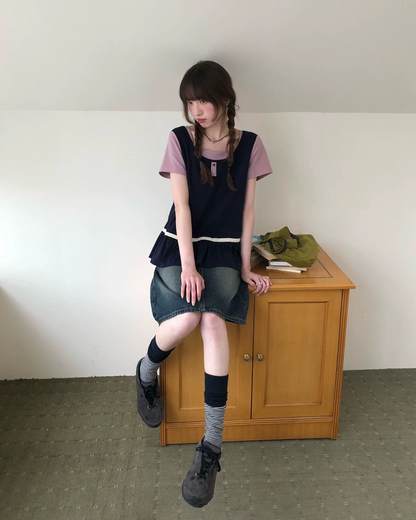 レイヤーチェストボタンTシャツ BU0254