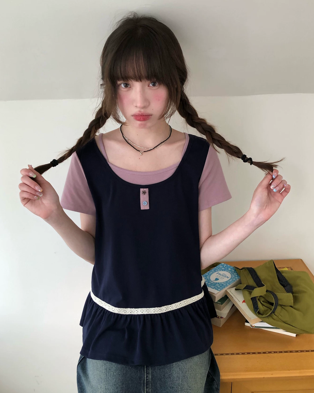レイヤーチェストボタンTシャツ BU0254