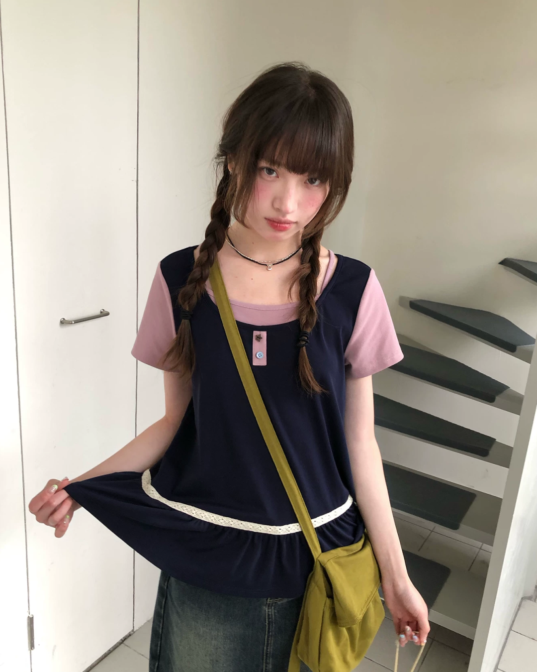 レイヤーチェストボタンTシャツ BU0254