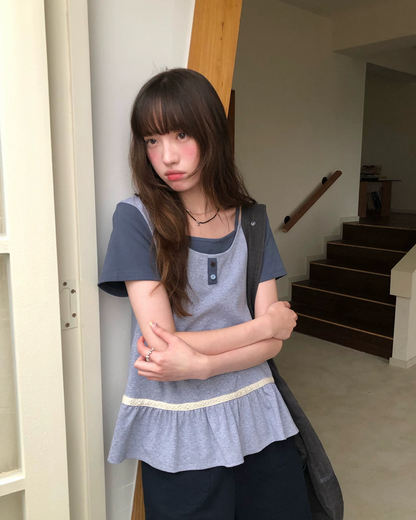 レイヤーチェストボタンTシャツ BU0254