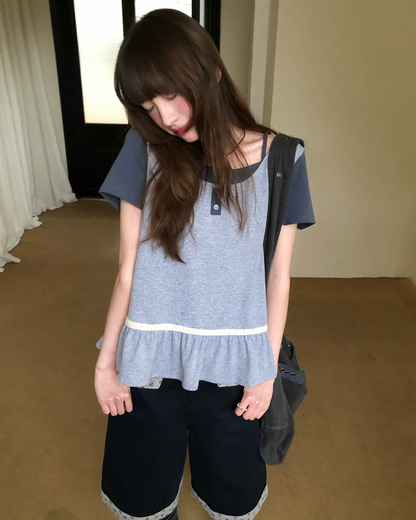 レイヤーチェストボタンTシャツ BU0254