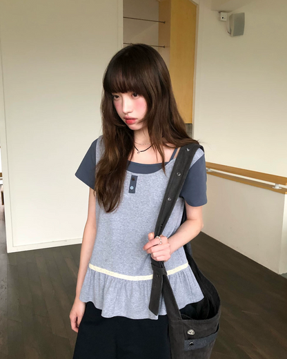 レイヤーチェストボタンTシャツ BU0254