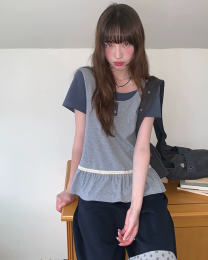 レイヤーチェストボタンTシャツ BU0254