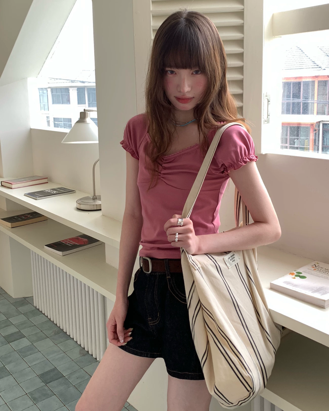 カラーパフスリーブTシャツ BU0255