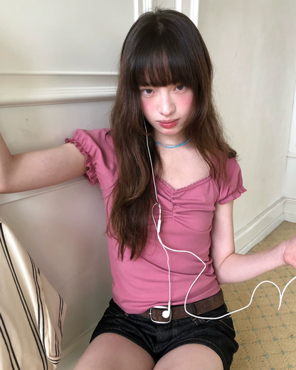 カラーパフスリーブTシャツ BU0255