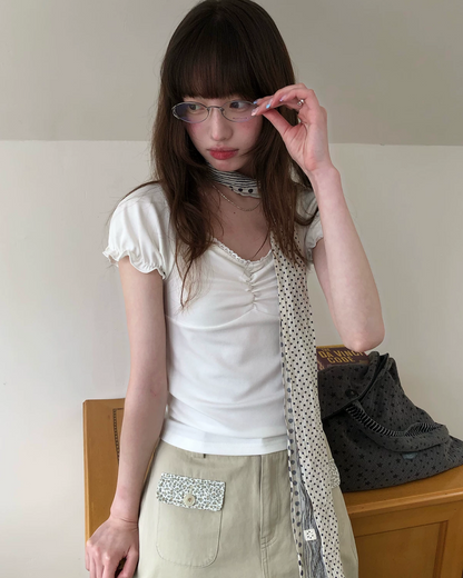 カラーパフスリーブTシャツ BU0255