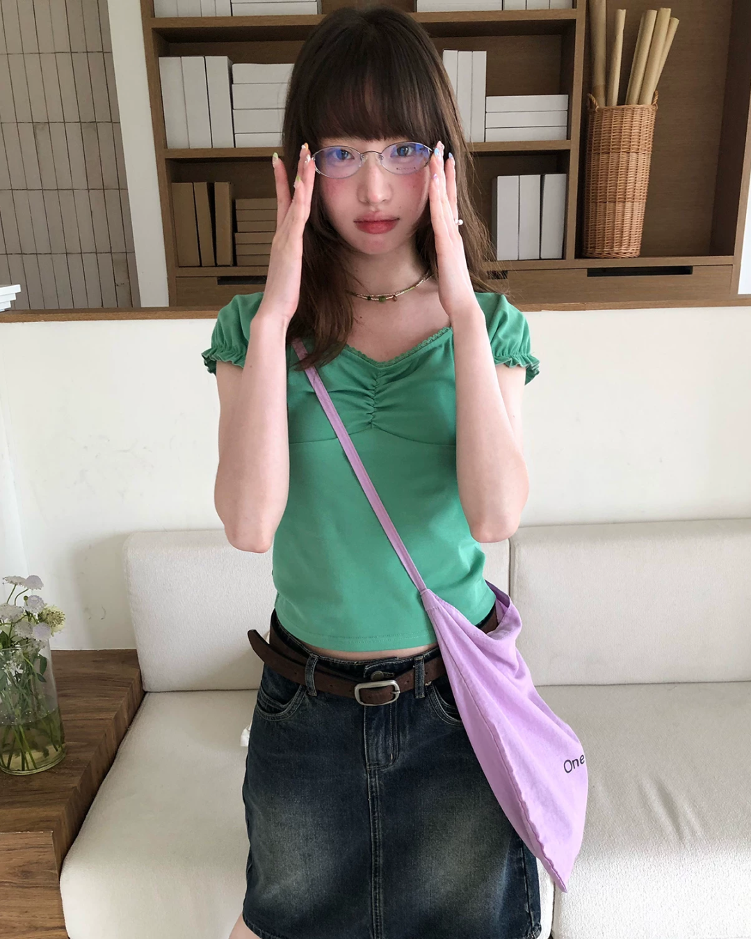 カラーパフスリーブTシャツ BU0255