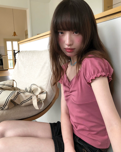 カラーパフスリーブTシャツ BU0255