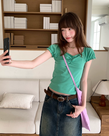 カラーパフスリーブTシャツ BU0255