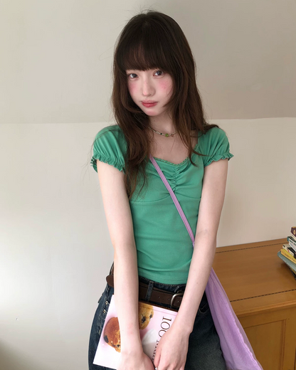 カラーパフスリーブTシャツ BU0255