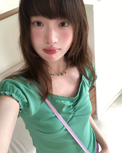 カラーパフスリーブTシャツ BU0255