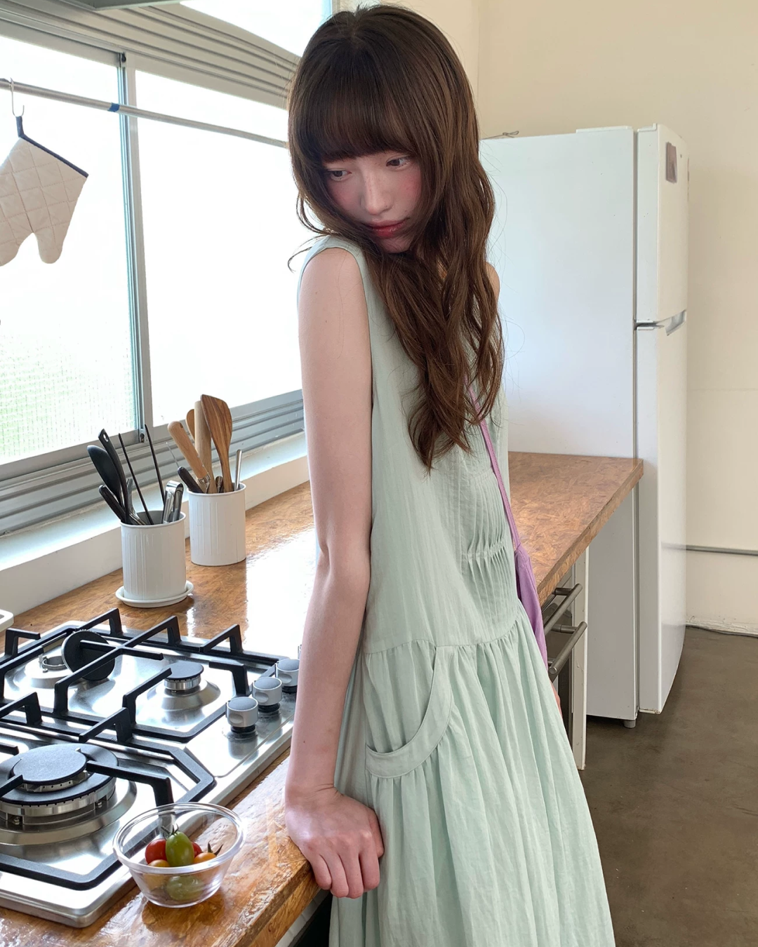 カラーノースリーブドレス BU0264