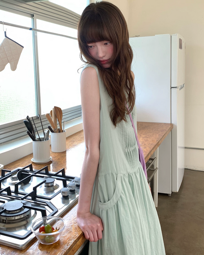 カラーノースリーブドレス BU0264
