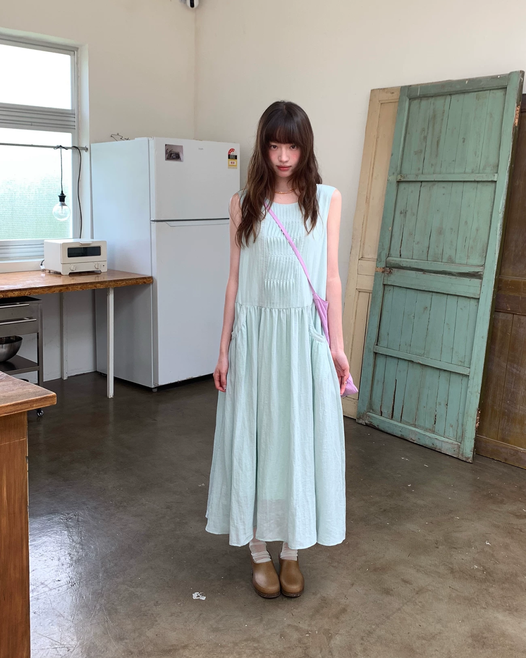カラーノースリーブドレス BU0264