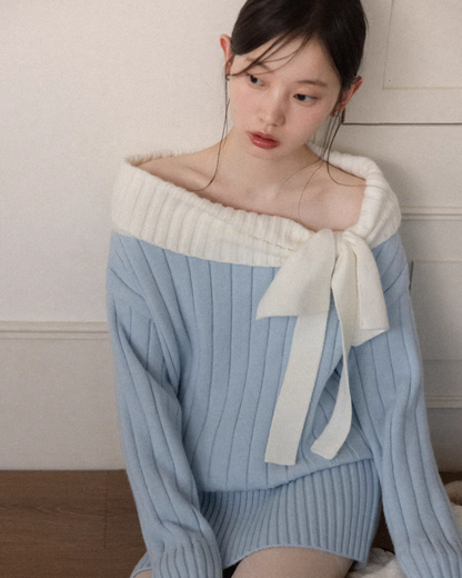 Off Shoulder Ribbon Mini Skirt Matching cloth CA0006