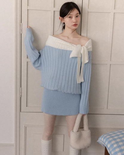 Off Shoulder Ribbon Mini Skirt Matching cloth CA0006